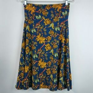 LULAROE Orange Flower Print Blue Background Azure